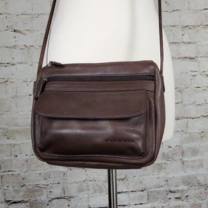 Fossil Brown Leather Mini Crossbody  EUC